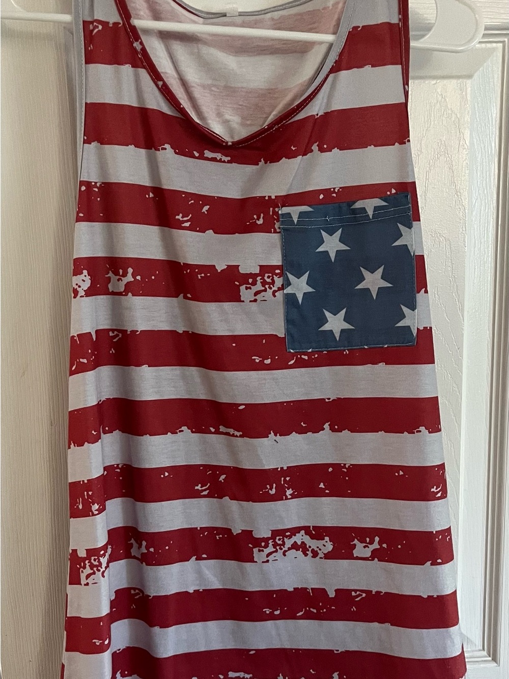 Women’s Red & White Striped Tank with Navy Star Pocket